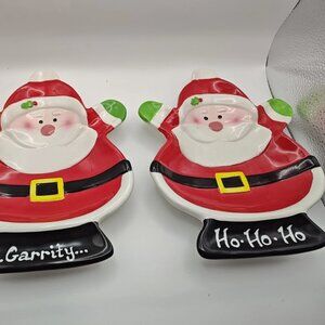 2 Burton & Burton Santa Candy Ceramic Serving Dish Platter Christmas